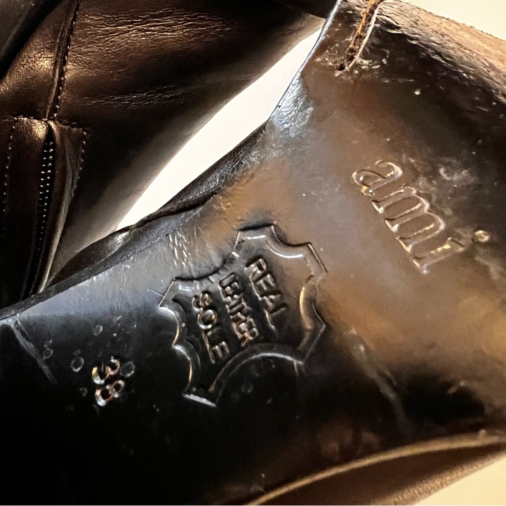 AMI | Alexandre Mattiussi Sleek Black Staked Heeled Leather designer ankle Boots - Picture 13 of 16